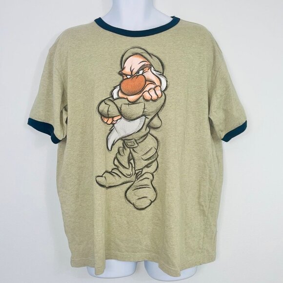 Grumpy Seven Dwarfs Disney Studio Collection Mens XL Ringer TShirt Green - Picture 3 of 12